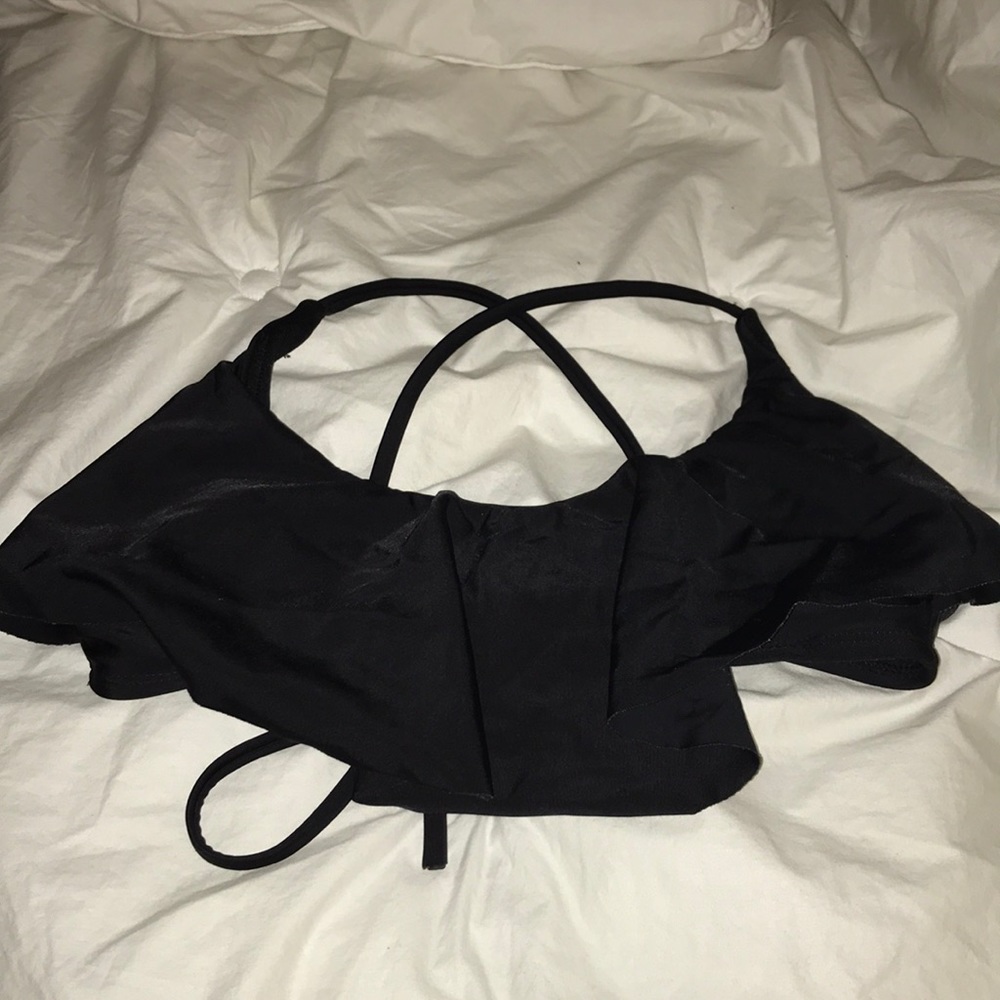 Black ruffle Haltar bikini top